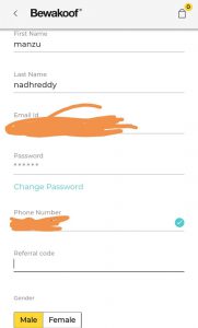 Apply bewakoof referral code in already created account
