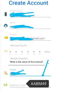 Apply referral code in yuva