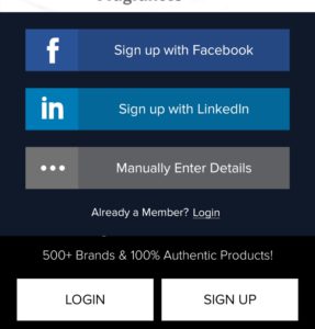 Signup on smytten with Facebook, LinkedIn