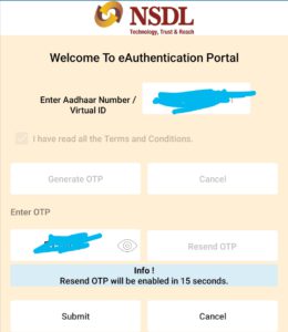 redirected to NSDL Page. Enter your aadhaar number