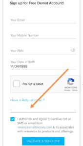 Enter reliance smart money referral code