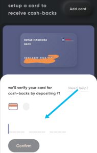 Enter your credit card number. Cred will deposit 1 rupee for cash-back. Confirmation