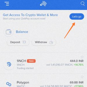 Click on the let's go option to create a zebpay account