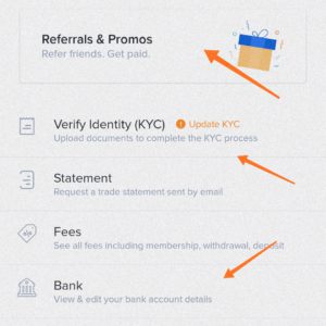 After successfully creating an account. Click on Menu > referrals & promos. 