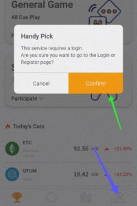 Click on the profile option and select confirm option to create an account in handypick
