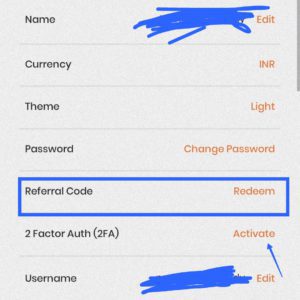 Referral code - Redeem option click on it