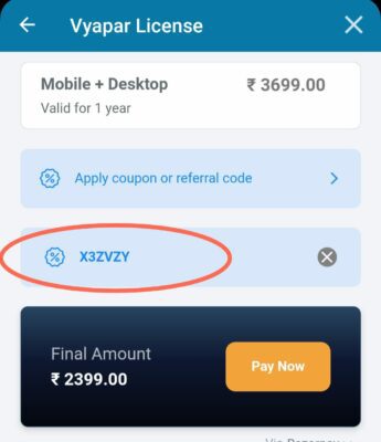 Vyapar partner code , promo code