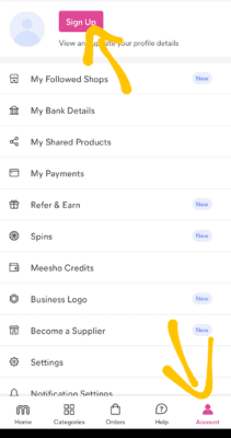Meesho account signup