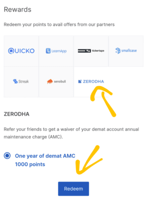 Redeem Zerodha Reward points