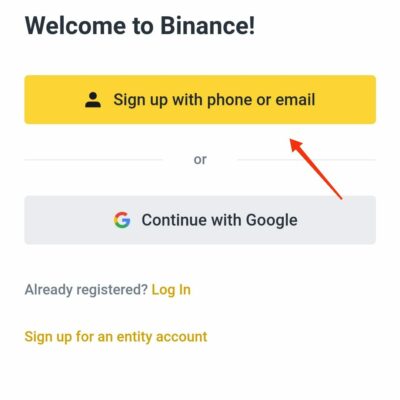 Binance Signup with Email, Phone Number or Google account