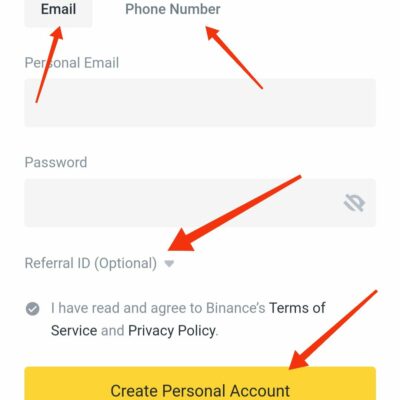 Enter  Binance app Referral code
