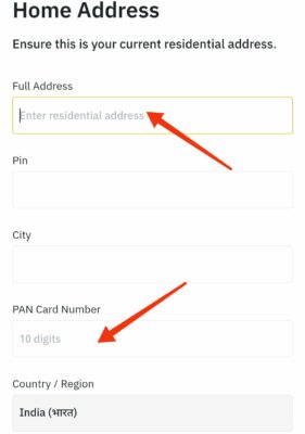 Binance update pan card details