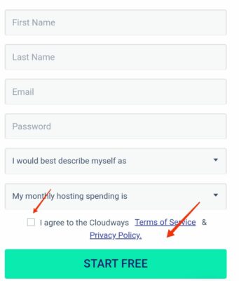 Agree to Cloudways Terms and privacy policy