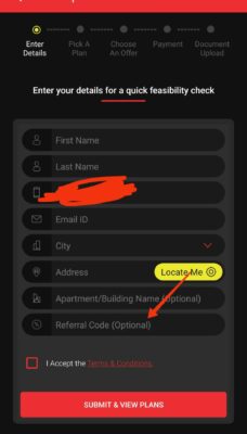 Enter Act FiberNet Referral code