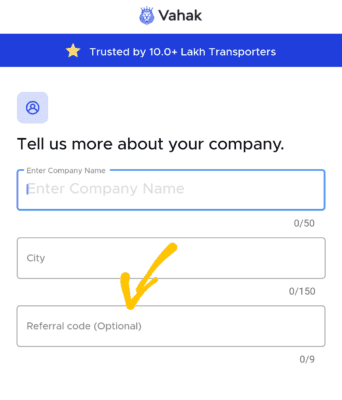 Enter vahak Referral code 