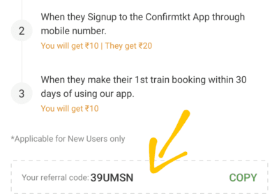 confirmtkt referral code is "39UMSN". Free ₹20 on Signup 1 confirmtkt referral code