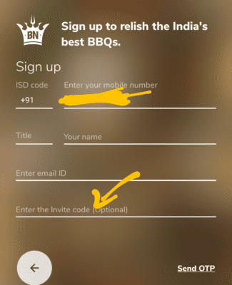 Enter Barbeque Nation Invite code