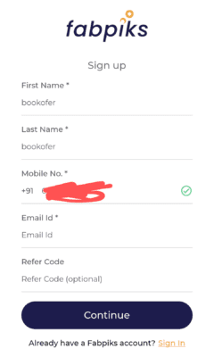 Enter fabpiks Referral code 