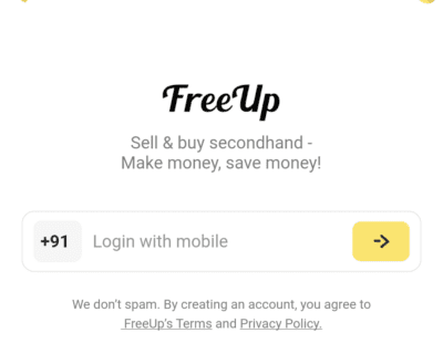 FreeUp Invite code is "3cS2R". Get 300 coins + Refer & Earn 3 Enter Mobile Number in Freeup