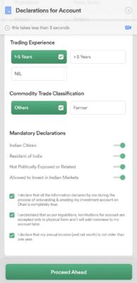 Declarations for Dhan Account 