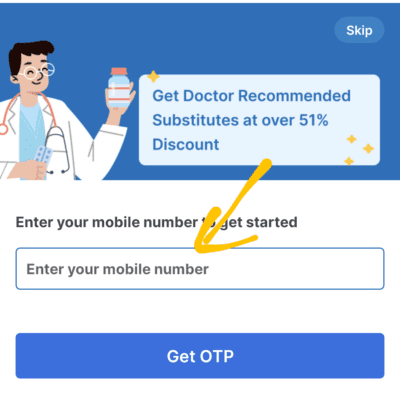Enter Your Mobile number in Truemeds 