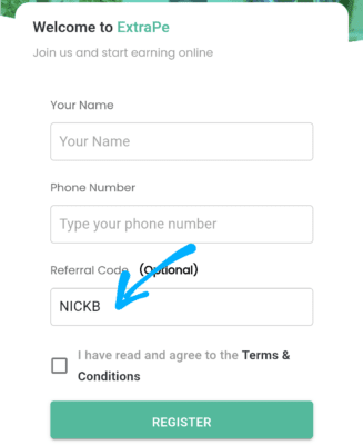 Extrape Referral Code is "NICKB". Share , Refer and Earn 3 Extrape Referral Code