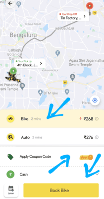 Select pickup and drop locations