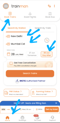 Trainman referral code is book4. Get ₹100 + Refer & Earn 5 Book Train Tickets