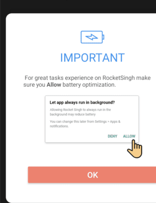 Allow battery optimization