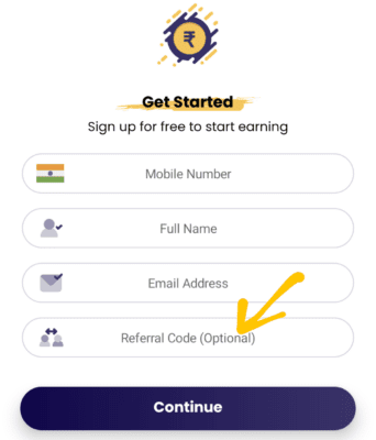 Enter Earneasy Referral code