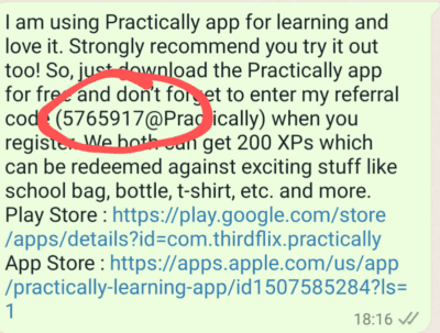 Practically referral code is 5765917. Free 200 XPs + Refer 1 Practically referral code