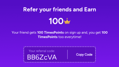 Times points Referral Code is BB6ZcVA. Free 100 points 1 Times points Referral Code