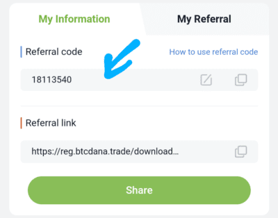 Btcdana Referral code