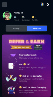 Rumble Referral code is G5GF0GKB. Get 250 coins + Refer 5 Rumble app Refer and Earn