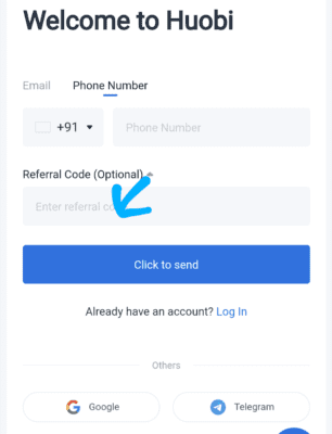Enter Huobi Referral code 