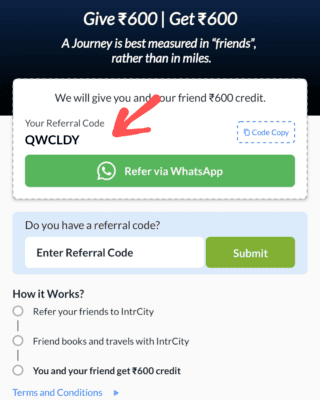 Intrcity Referral Code