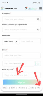 Enter treasure nft referral code 