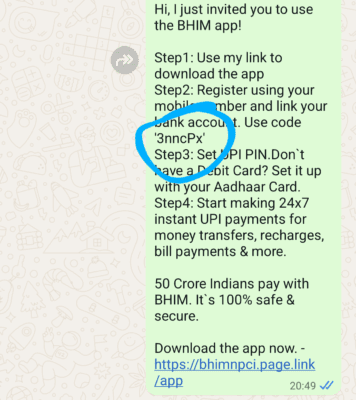Bhim UPI Referral code "3nncPx". Refer and Earn 1 Bhim UPI Referral code