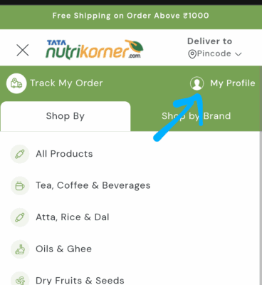 Tata nutrikorner Referral code. Get 15% off 1st order 2 Click Menu > My profile
