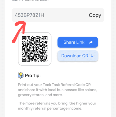 Teek task Referral code 