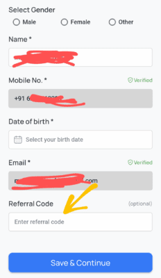 Enter teek task Referral code 