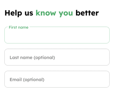 Enter your first name, last name and Your email.