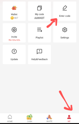 Enter vidmate cash invite code